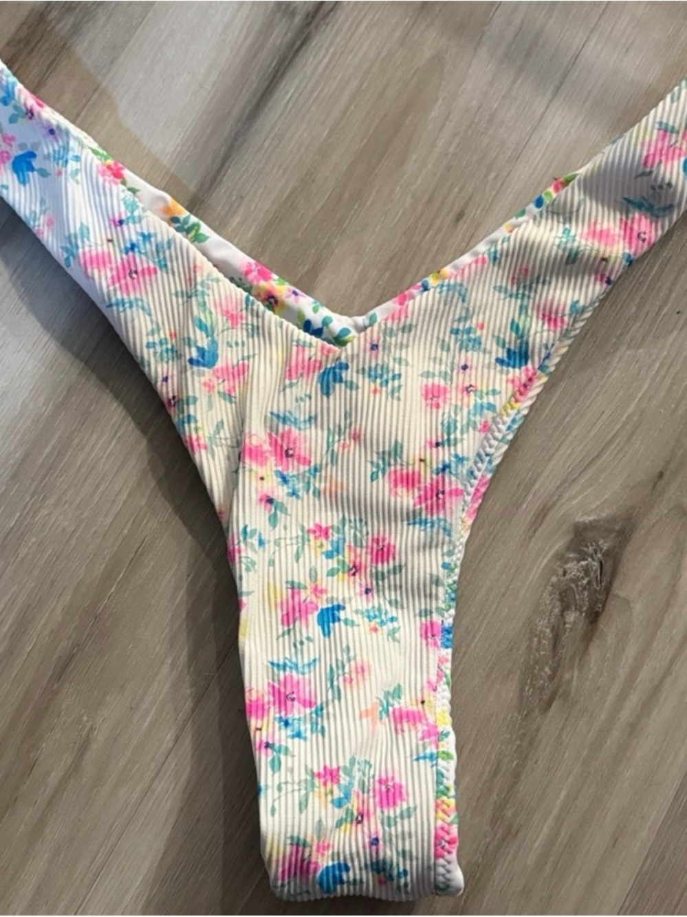 Kulani Kinis White Floral Ribbed Thong Bikini Bottom
